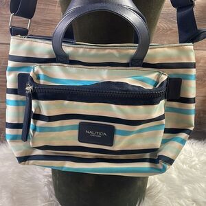 Nautica Striped Nautical Vibes Shoulder Bag Beachy Size Medium Blue